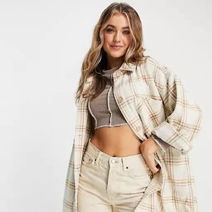 Cotton On Cream Plaid Shirt Jacket Shacket
